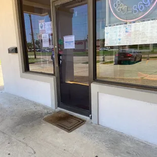 the entrance to a restaurant