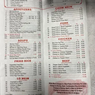 the menu of a restaurant