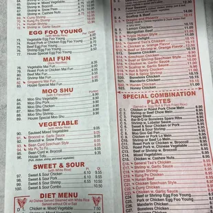 the menu of the restaurant