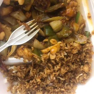 rice and vegetables in a styrofoam container