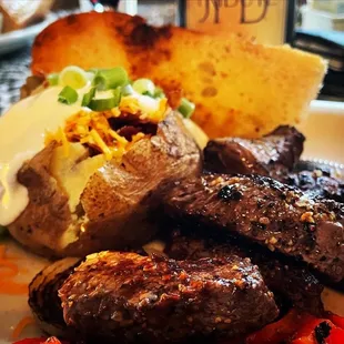 S. Harris Beef Kabob and loaded baked potato! Always on point!