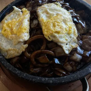 Seafood Black Bean Noodle in Hot Stone Pot