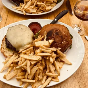 Hamburger and fries.