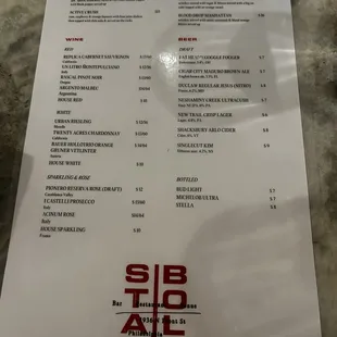 Drink menu night one