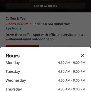 The hours that don't apply to this location