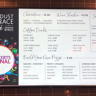 Part of the menu for Concerts on the Canal.