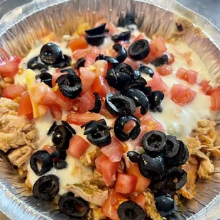 Shredded chicken burrito bowl