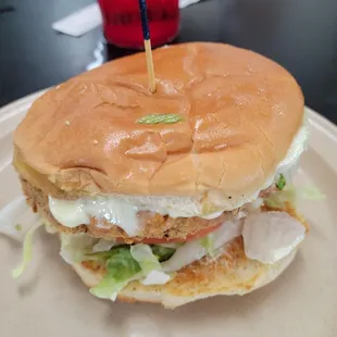 Crab patty on bun, dressed