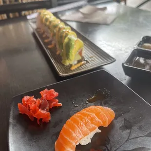 911 and salmon sushi