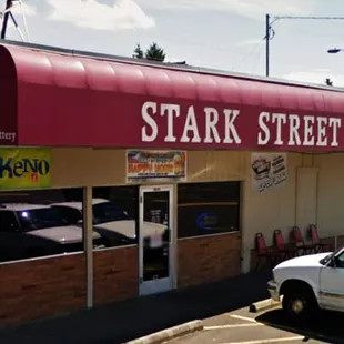 a car parked in front of it