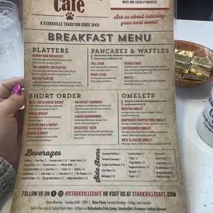 Breakfast menu.