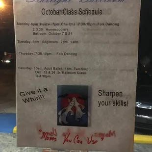 October class schedule