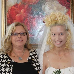 In the brides room.  Very large mirrors and the picture in background was very pretty.