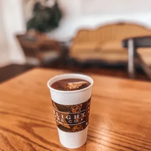 a coffee cup on a table
