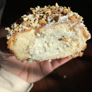 Everything Bagel with goat cheese filling