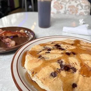 2 Pancakes with chocolate chips, side of bacon
