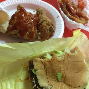 Double cheeseburger combo w/two chicken pieces