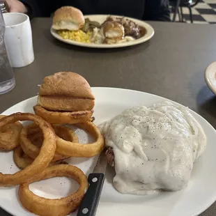 Chicken fried and hamburger steak.