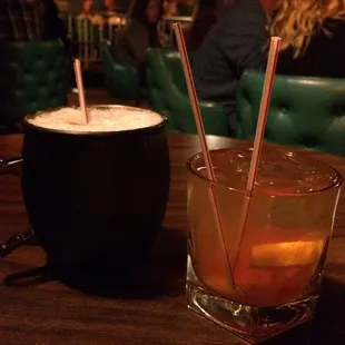 Old fashioned and lavender Moscow mule.