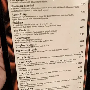 Martini Menu