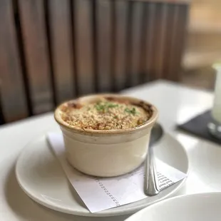 Mac and cheese: super creamy with a nice savory maybe garlic flavor and light yet crunchy bread crumb top. $10 on 2.14.21
