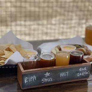 a variety of beers and snacks