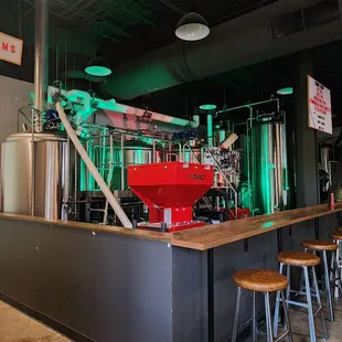 a bar with stools