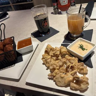 Mac and cheese balls and cauliflower bites, both were a bit bland