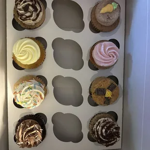 Eight varieties of their cupcakes they sell.