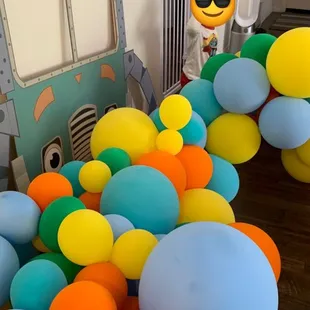 My son enjoying the garland the morning after his party.