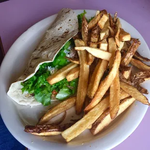 Buffalo Bleu Wrap. Served more like a taco, but the buffalo chicken and bleu cheese crumbles were on point. Hot!