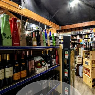 shelves of wine and liquor