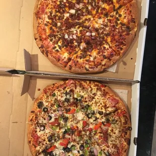 two pizzas in a box