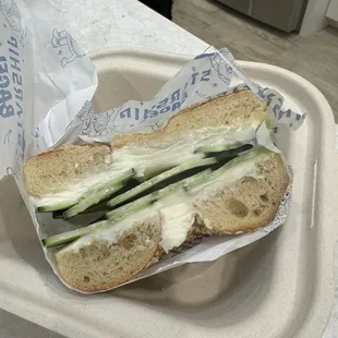 Cucumber sandwich with extra cream cheese