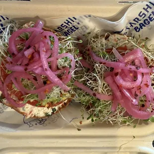 Millennial Falcon on everything bagel with veggie schemer.