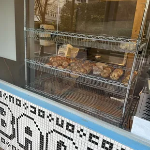 Storefront window with bagels