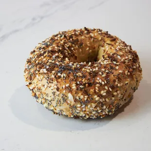 a close up of a bagel
