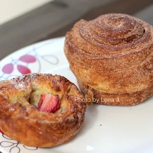 Strawberry with Vanilla Cream Kouign Amann, Cinnamon Morning Bun