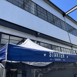 Blue tent for Starter Bakery in Berkeley.