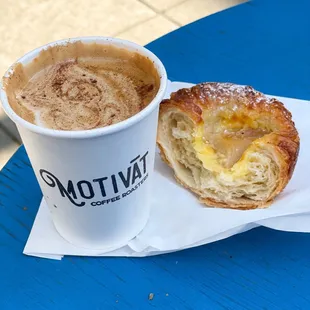 Motivat Decaf Almond milk cappuccino and Pear  Kouign Amann