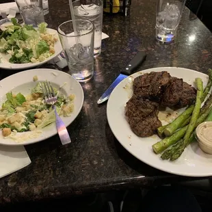 Grilled Lamb chops medium well and asparagus.