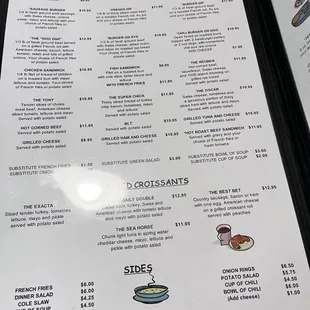 the menu and prices