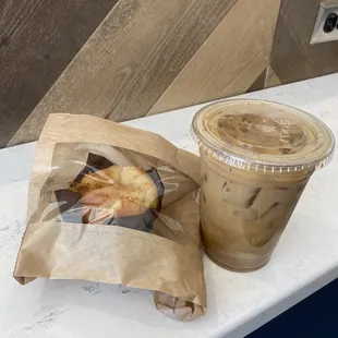 Pumpkin spice muffin and iced white chocolate mocha