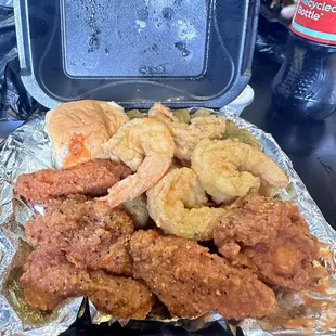 5 wings 6shrimp and fried okra