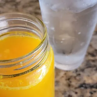 Fresh OJ and water