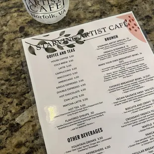 Menu + water