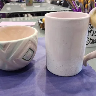 Bowl &amp; mug before going in the kiln