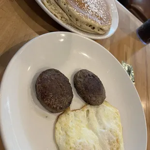 Eggs sausage pancakes