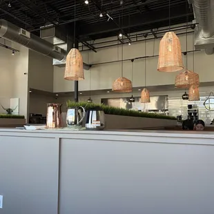 The chandeliers, and BIG booths for seating