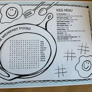 Kids menu